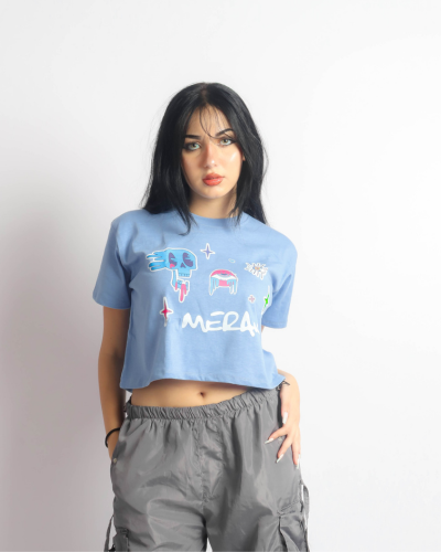 Dream Town Light Blue Crop Top-MERAKI